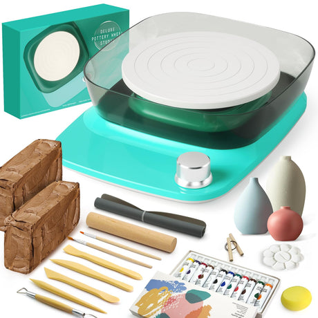 Patented Mini Pottery Wheel for Beginners | 6in Turntable, 0-440 RPM Speed Adjustable with Rechargeable Battery, 1.8 Lb Air Dry Clay, Pottery Tools and Art Supplies, Craft Kits for Teenager and Adult Goody King