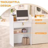 OmySalon Reception Desk with Counter, Small Front Desk w/Lockable Drawer, Wooden Modern Reception Table for Salon Lobby Office Home (White, 24) OmySalon