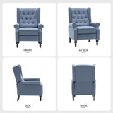 Mid Century Wingback Recliner Chair for Adults, Modern Linen Fabric Push Back Recliner Chairs with Button Tufted Upholstered Back & Footrest, Manual Recliner Chais for Living Room, Nursery, Blue BALIAA