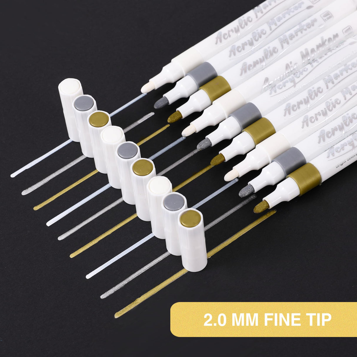 Acrylic Paint Pens Markers,9 Pack Acrylic Markers, 2-3mm Medium Tip, White Gold Silver Paint Pen for Art Projects, Drawing, Rock Painting,Wood, Plastic, Metal, Canvas DIY Crafts nauets