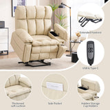 Zuacs Big Tall Man Lay Flat Recliner with Massage Heat, Extra Wide Power Lift Recliner Chair for Elderly,Adjustable Headrest,Extended Footrest, USB Ports,Type C,Hidden Cup Holders,Storage Boxes,Beige Zuacs