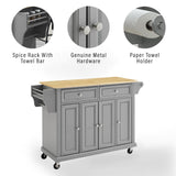 Crosley Furniture Full Size Wood Top Rolling Kitchen Island Storage Cart, Microwave Stand, Spice Rack, Gray Crosley Furniture