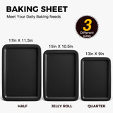 HONGBAKE Baking Sheet Pan Set, Cookie Sheet for Oven, Nonstick Bakeware Sets with Wider Grips, 3 Pack Half/Jelly Roll/Quarter Baking Tray, Premium, Dishwasher Safe - Dark Grey HONGBAKE