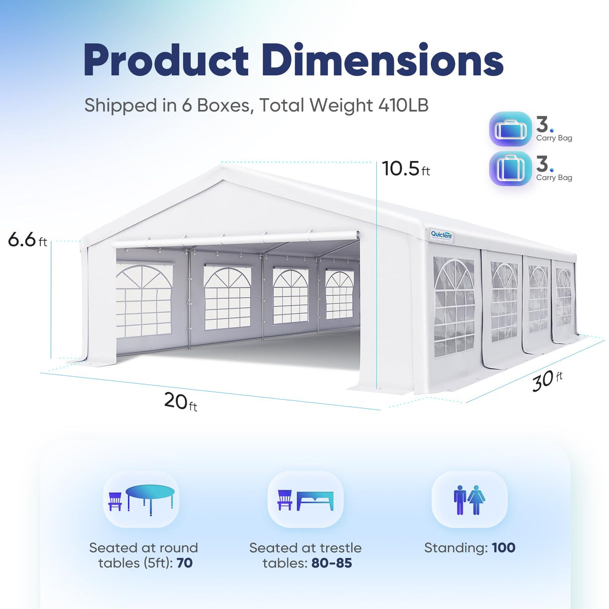 Quictent 20x30 Party Tent Heavy Duty Upgrade PVC Fire Retardent Vinyl Outdoor Gazebo Wedding Canopy Carport Shelter BBQ Tents with 10 Removable Sidewalls Quictent