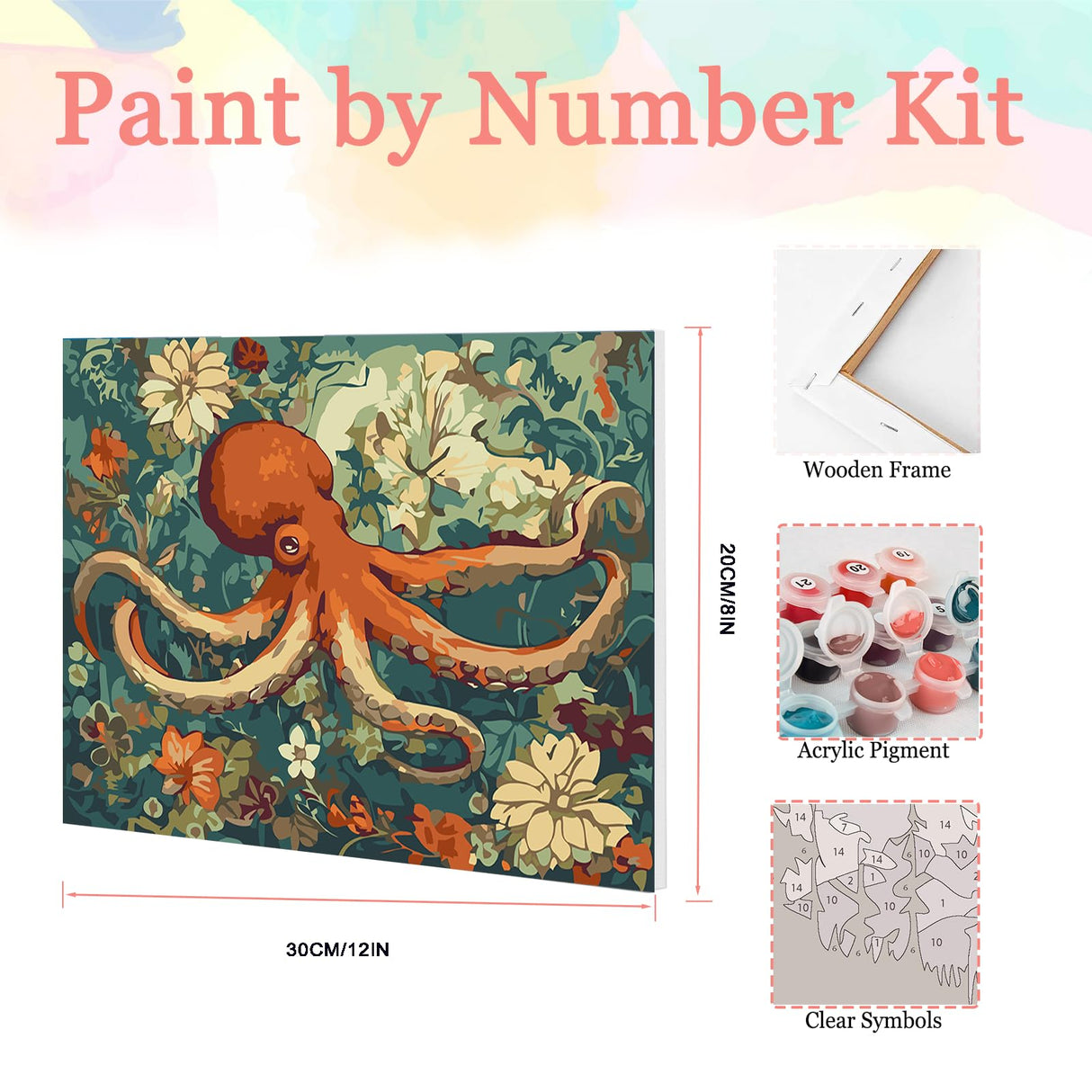 Auremi Octopus Paint by Number Kits for Adults,Animal Paint by Number on Canvas with Frame DIY Painting with Number Acrylic Oil Paint Kits for Home Decor 8x12 Inch Auremi