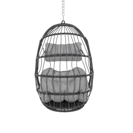 Yechen Swing Egg Chair Without Stand Indoor Outdoor, Foldable Wicker Rattan Hanging Egg Chairs Hammock Egg Basket Chair with Aluminum Frame & UV Resistant Cushions for Bedroom Patio Porch Yechen