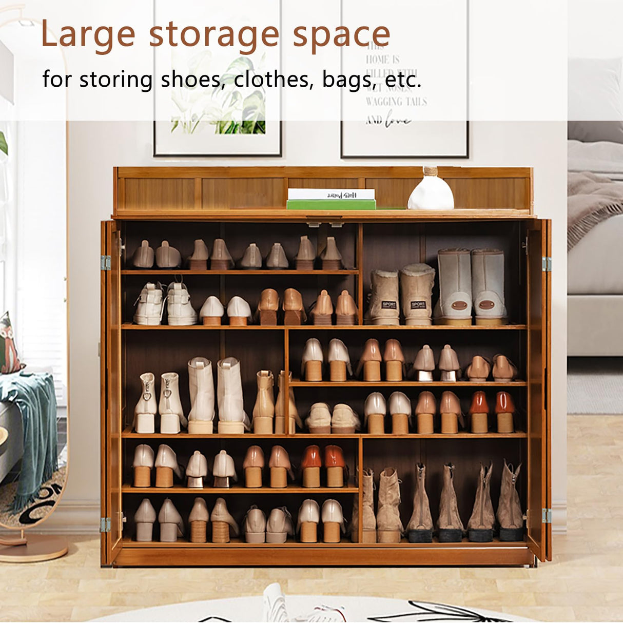 WMIASIN Bamboo Shoe Storage Cabinet with Doors, Shoe Cabinet for Entryway, 6 Tier Freestanding Shoes Heels Sneakers Shoe Rack Shelf, 36-40 Pairs Entryway Shoe Cabinet with Drawers for Hallway, Brown WMIASIN