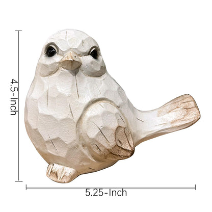 WHITE Bird Table Decor Wood Grain Effect Bird Figurine, Bird Statue Sculpture - Carved Rustic Animal Bird Ornaments - Home Decor Accents Collectible Bird Figurine for Wedding Housewarming Christmas