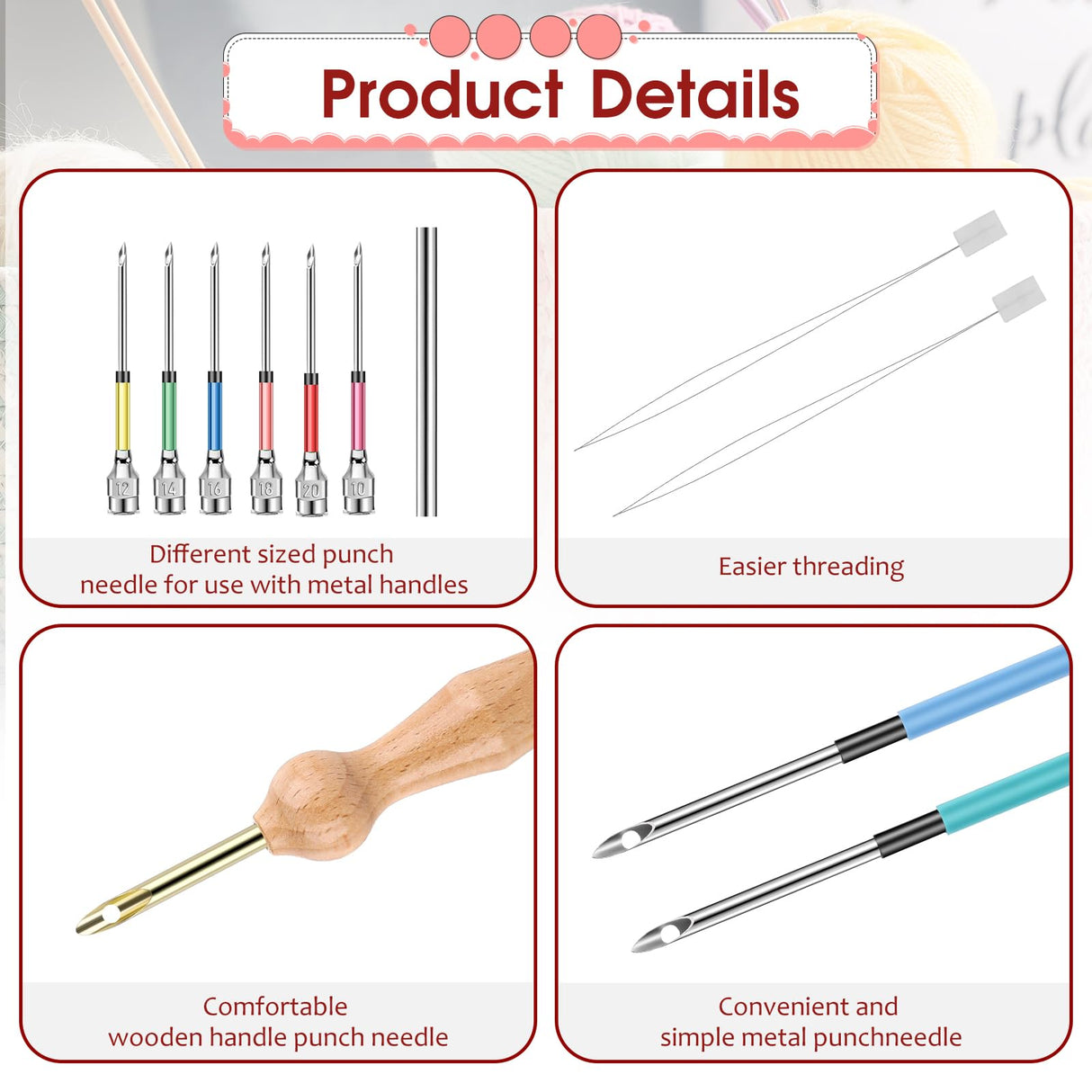 12 Pieces Needle Punch Kit, Embroidery Punch Needle Tool Adjustable Complete Puncher Needles Threader Wooden Handle Embroidery Tool for Adults Beginner DIY Craft Floss Cross Stitching InnoHHustle