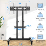 Rfiver Upgraded Rolling TV Stand with Power Outlet for 32-83 Inch TVs, Heavy Duty Mobile TV Cart on Wheel up to 110 lbs, Height Adjustable Portable TV Stand with Shelf for Bedroom, Living Room, Office Rfiver