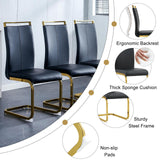 CTPNMCIN Modern Dining Table Set for 4, 55'' Gold Dining Room Table Set with 4 Black Faux Leather Chairs, Black Wood Tabletop with Gold Metal Legs, Suitable for Small Space CTPNMCIN