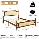 MoproBeti Queen Bed Frame with Rattan Headboard and Footboard, Rubber Wood Platform Bed Frame with Large Under Bed Storage,Boho and Mid Century Style, No Box Spring Needed, Easy Assembly,Walnut MoproBeti