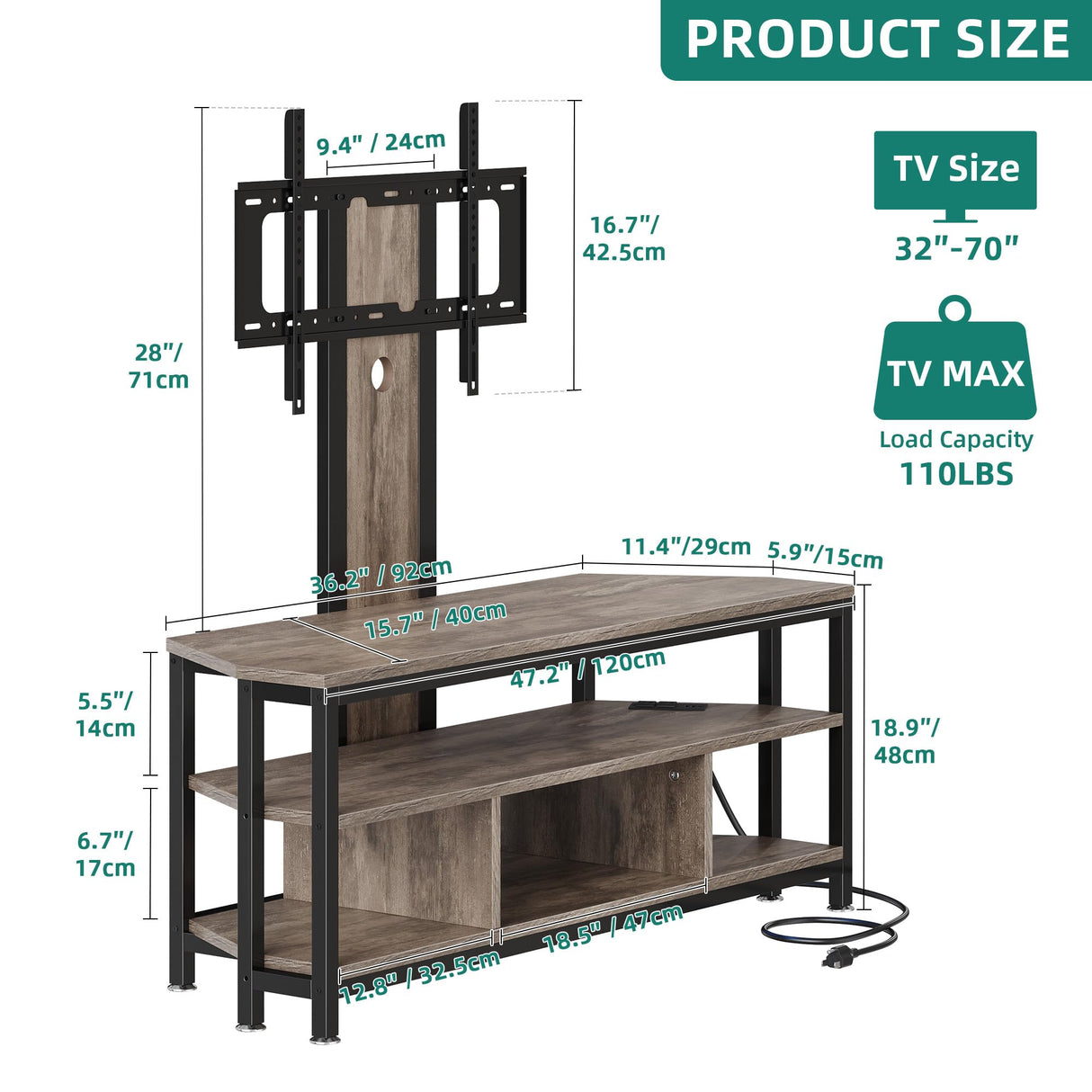 YITAHOME TV Stands for Living Room, 65 inch TV Stand with Mount and Power Outlet, Entertainment Center with Storage, Led TV Stand for 55/6065/70 inch TV, TV Console Cabinet for Living Room, Grey YITAHOME