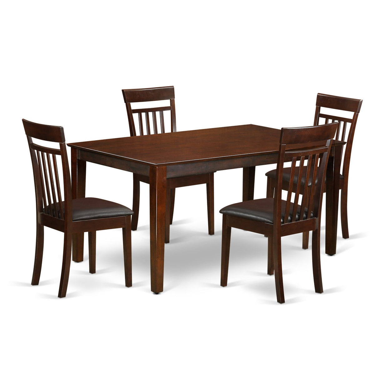 East West Furniture CAP5S-MAH-LC 5 Piece Kitchen Set Includes a Rectangle Table and 4 Faux Leather Dining Room Chairs, 36x60 Inch, Mahogany East West Furniture