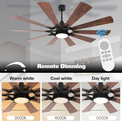 hykolity Ceiling Fan with Light and Remote 65 inch Farmhouse Large Ceiling Fan, Reversible Motor and Blades, 5CCT Selectable, for Living Room Basement Sunroom Porch Patio, 6-Speed Remote Cont - WoodArtSupply