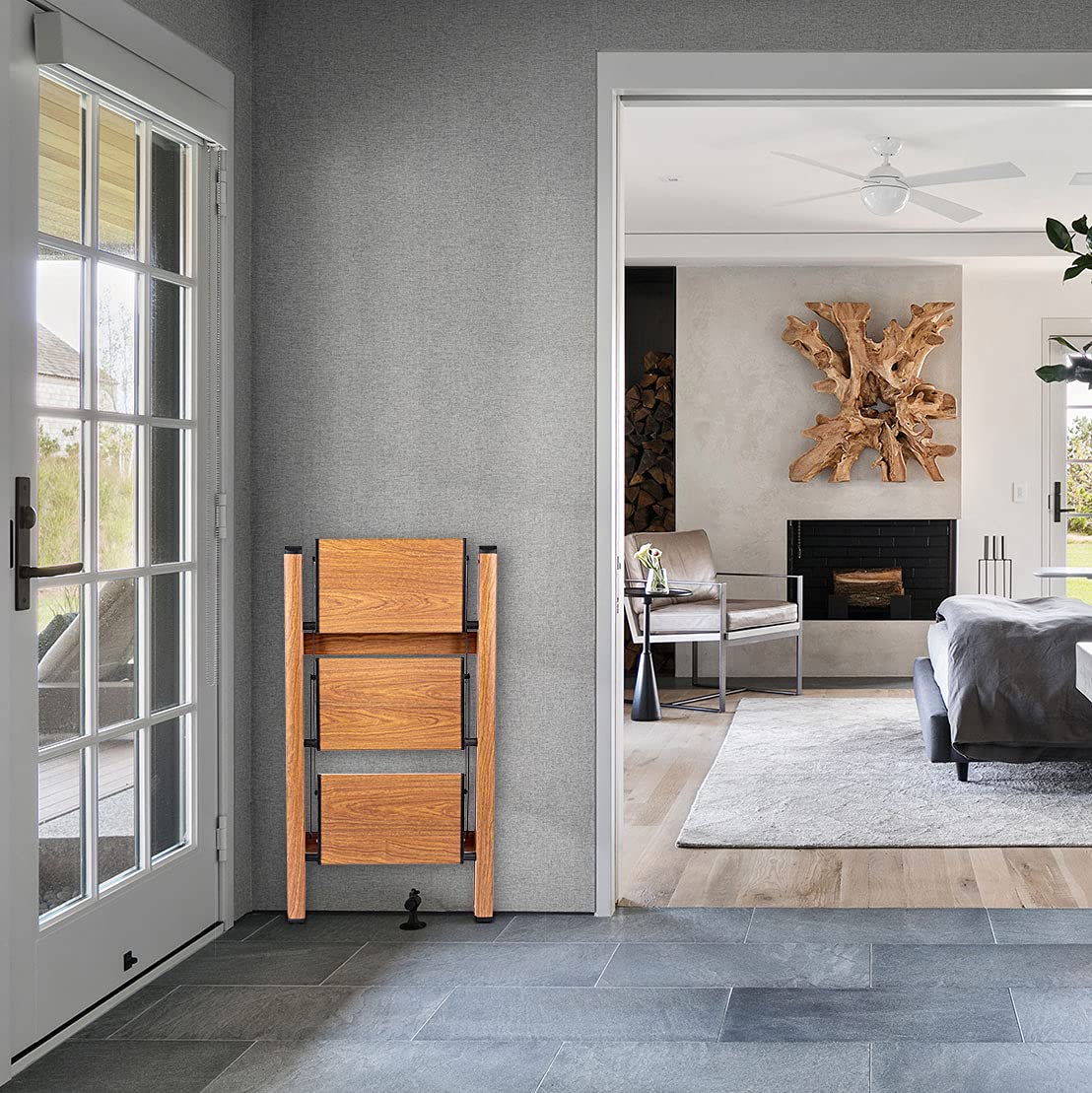 SOLADDER 3 Step Ladder Anti-Slip Foldable Step Stool Aluminum Lightweight with Wide Pedal for Home and Kitchen Space Saving - Woodgrain (330 lbs) Soladder