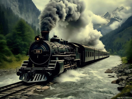 Steam Train Chugging Through Mountains Diamond Painting, Old Steam Train Diamond Painting Kits, 5D DIY Diamond Painting Kits for Adults Diamond Art, for Room Home Wall Decor Gift 12x16 inch TUTUMAY21