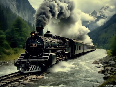 Steam Train Chugging Through Mountains Diamond Painting, Old Steam Train Diamond Painting Kits, 5D DIY Diamond Painting Kits for Adults Diamond Art, for Room Home Wall Decor Gift 12x16 inch