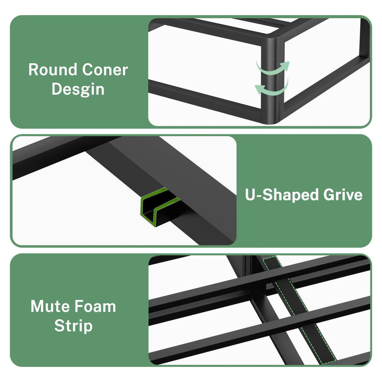 VIPSHOW 10 Inch Queen Metal Bed Frame Round Corner Low Platform Bed Frames 3000 LBS Heavy Duty Steel Slats Support Mattress Foundation No Box Spring Needed, Noise Free, Easy Assembly, Black VIPSHOW