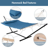 ANOW Double Hammock with Stand Included, Rope Hammock with Detachable Pillow and Pad for Outdoors Indoors, 450 LBS Weight Capacity, Blue ANOW