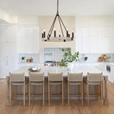 Alolvios D24'' Modern Farmhouse Chandelier, 8 Lights Wagon Wheel Chandeliers for Dining Room Kitchen Living Room Entryway, Rustic Adjustable Height Candle Chandelier Pendant, White Oak Finish Alolvios