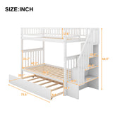 Favfurish Twin-Over-Twin Bunk Bed with Trundle,Guardrail and 4 Storage Shelves,Wood Bunk-Bed W/Planked Panel Headboards & Footboards,Bedroom Furniture for Children,Teens,Adults,White Favfurish