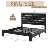 PAUKIN King Size Wooden Bed Frame with Headboard, Rustic Farmhouse Platform Bedframe with Metal Slat Support, Under Bed Storage Space, Easy Assembly, Noisy Free (Black, King) PAUKIN