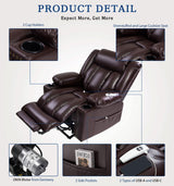 Large Power Lift Chairs Recliners for Elderly with Heated and Massage, Overstuffed Adjustable Lift Chairs, 3 Positions, Breathable Leather, USB-A and USB-C, Cup Holder, Side Pocket Dark Brown Cfvyne