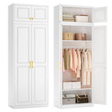 Polup Metal Armoire Closet, 86 Inch Tall Wardrobe Armoire with Hanging Rod, Almirah for Clothes with Doors, 18" D x 32" W x 86" H, White, Assemble Required, Shipped in Two Packages Polup