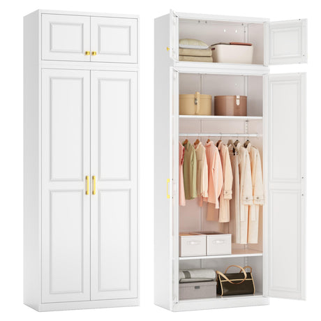 Polup Metal Armoire Closet, 86 Inch Tall Wardrobe Armoire with Hanging Rod, Almirah for Clothes with Doors, 18" D x 32" W x 86" H, White, Assemble Required, Shipped in Two Packages Polup