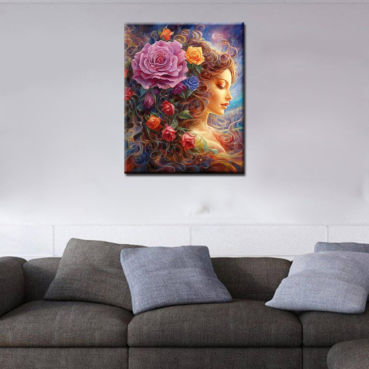 Romantic Pink Rose Paint by Numbers Kits with Brushes Girl in Flowers Acrylic Oil Painting for Adults Kids Tropical Florals Pictures Arts Craft 16''x20" inch Farmhosue Room Decor Gift (Frameless) TUMOVO