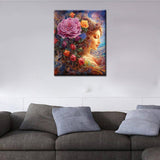 Romantic Pink Rose Paint by Numbers Kits with Brushes Girl in Flowers Acrylic Oil Painting for Adults Kids Tropical Florals Pictures Arts Craft 16''x20" inch Farmhosue Room Decor Gift (Frameless) TUMOVO