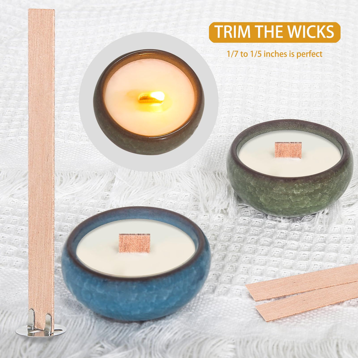 BENIMUS 120 Pcs Thickened Wood Candle Wicks, 5.1 X 0.5 X 0.06 Inches Naturally Smokeless Wood Wicks for Candle Making. (60 Candle Sets) BENIMUS