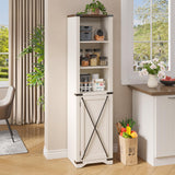 Vabches 5 Tier Bookcase with Doors Set of 2, 67” Tall Farmhouse Bookshelf with Storage Cabinet, Adjustable Shelves & Barn Door, Narrow Wooden Book Shelf for Living Room, Office, Antique White Vabches