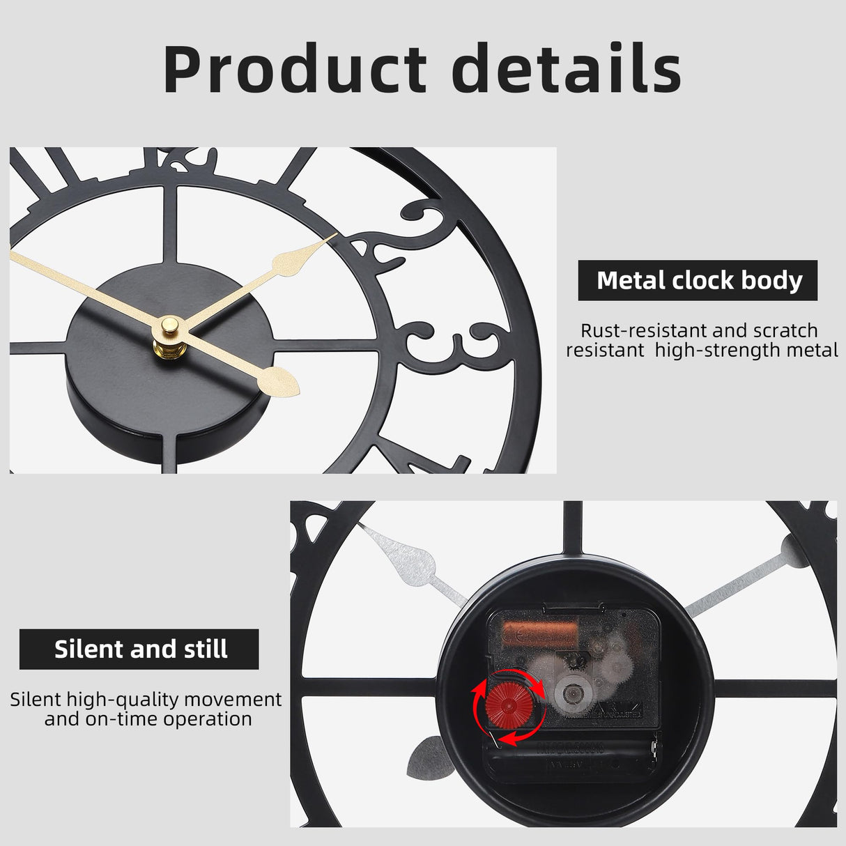 Jassurance Wall Clock Battery Operated,Silent Non Ticking Modern Rustic Metal Small Clocks for Living Room/Bedroom/Office/Kitchen/Farmhouse Home Decor-12IN(Arabic Number-Black) Jassurance