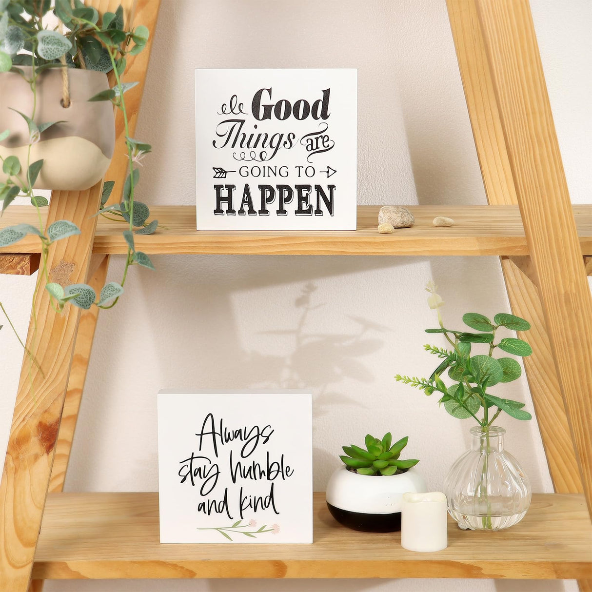 Decor unlimited Farmhouse Decor, 3 Pcs 5x5 Inches Office Home Sayings Wooden Block Signs - Funny Quotes for Tiered Tray Wood Signs Decor - Wooden Block Signs Set Table Centerpiece Decorations for Home Office Shelf Desk Decor unlimited