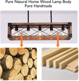 Airposta Kitchen Island Lighting, 33.5-Inch 5 Lights Farmhouse Linear Chandelier for Dining Room Pool Table Pendant Light Fixture, Rustic Wood Grain Finish, Industrial Pendant Light Airposta