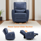MCombo Power Swivel Rocker Recliner with Lumbar Support, Faux Leather Electric Nursery Glider Recliner Chair for Adults, 6922 (Navy Blue) MCombo