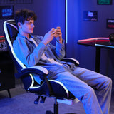 HOFFREE Gaming Chair with Massage and LED Lights Ergonomic Video Game Chairs with Footrest High Back Reclining Computer Chair with Adjustable Lumbar Support White and Black HOFFREE