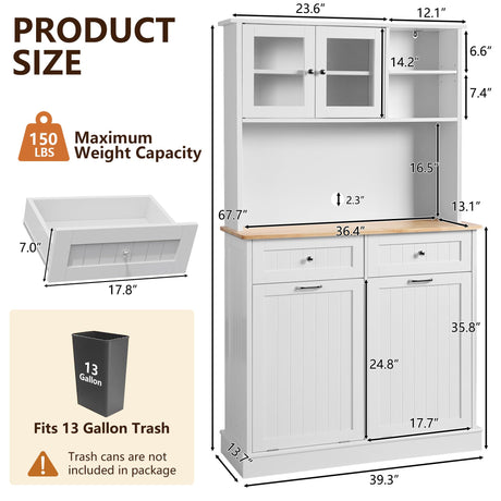 LOUVIXA Kitchen Pantry Storage Cabinet, Microwave Cabinet with Tilt Out Trash Cabinet,Tall Pantry Cabinet Cupboard, Freestanding Kitchen Hutch (White) LOUVIXA
