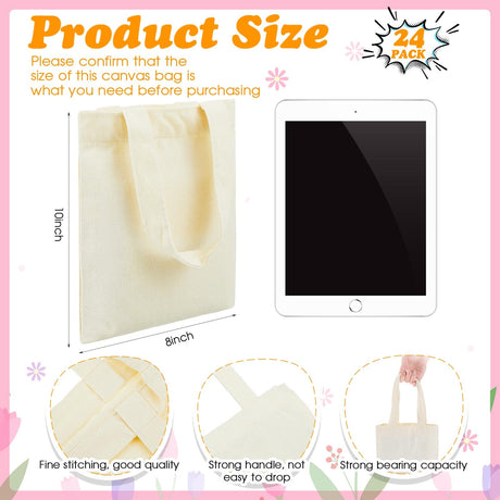 Amylove Mini Tote Bag Sublimation Blank Canvas Tote Bags Reusable Grocery Bags DIY Sack Goody Bag for Party Event Bag(8.5 x 8 Inch,Natural Color,24 Pcs) Amylove
