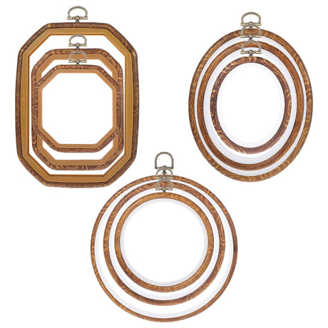 9Pcs Embroidery Hoop Frame Imitated Wood Decorative Embroidery Hoop Circle Oval Octagonal Cross Stitch Hoops for Display Sewing Craft Hanging Ornament(Various Sizes) Josojoou