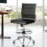 LUCKWIND Drafting Chair Tall Office Chair Ribbed - Mid-Back PU Leather Standing Desk Stool with Adjustable Foot Ring Wide Seat Tilt-Tension Rocker Lumbar Support Swivel Rolling 400lbs, Black LUCKWIND