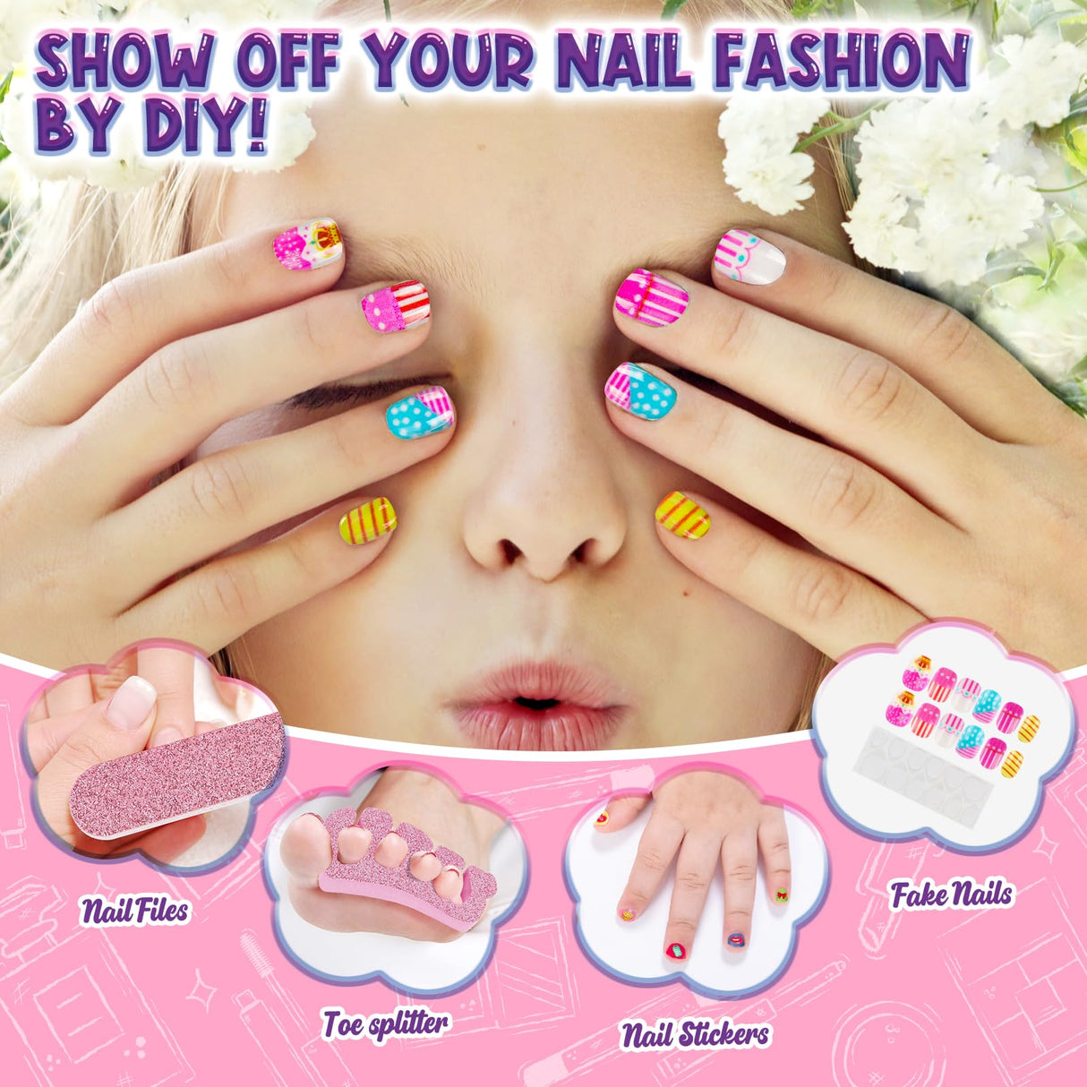 EULRGAUS Kids Nail Polish Set for Girls, 14PCS Nail Art Kit with Nail Dryer, Non Toxic Nail Polish kit and Fake Nails for Kids, Girl Toys Age 6-8, Halloween Christmas Birthday Gifts for Girls 8-12 EULRGAUS