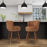 SeekFancy 24" Swivel Bar Stools Set of 2, Counter Height Bar Stools with Back, Leather Swivel Counter Stool with Wood Legs, Upholstered Pub Stools Brown Bar Chairs for Kitchen Island, 300lbs SeekFancy