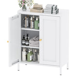 YAUWOH Metal Bathroom Storage Cabinet, Metal Storage Cabinet with 2 Adjustable Shelves & 2 Doors,Freestanding Sideboard Cabinet for Small Spaces, Living Room, Home Office, Dining Room,White YAUWOH
