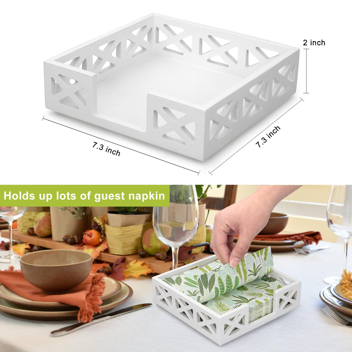 Wooden Napkin Holder for Table Kitchen Decor Countertop Paper Bathroom Towel Holder Farmhouse Cocktail Napkins Tray Wood Napkins Dispenser Basket Square Dinner Napkin Holders Caddy Renawe