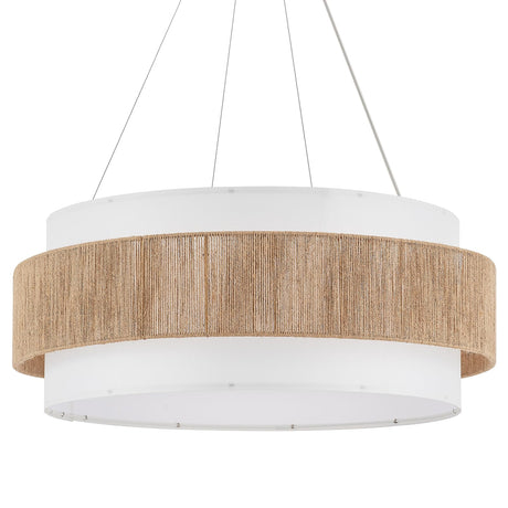 ELYCCUPA 30” Fabric Rattan Chandelier Boho Hand Woven Coastal Pendant Light Adjustable Drum Large Pendant Lighting Fixtures for Dining Room Living Room Kitchen Hallway, Off-White, UL Listed ELYCCUPA