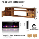 PRETZI Floating Fireplace TV Stand, 70" Wall Mounted Entertainment Center with 36" Fireplace for TVs Up to 80", LED Modern Wood TV Console with High Gloss Cabinet for Living Room (Brown) PRETZI