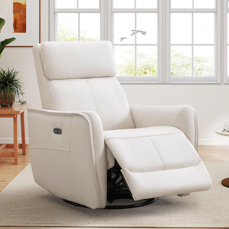 ANJ Swivel Recliner Chair, Glider Rocker Recliners for Nursery, Power Rocker Reclining Chair with USB Port, Upholstered Leathaire Electric Rocking Chairs for Living Room, Bedroom, Cream White ANJ